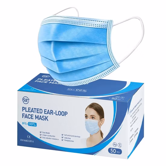 SJ En14683 FDA High Quality Face Mask 3ply Disposable Comfortable Earloop Medical Mask